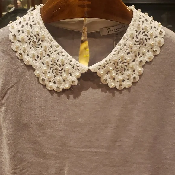 Nwt Siani xl Gray Sweater with Lace Collar - Picture 5 of 7